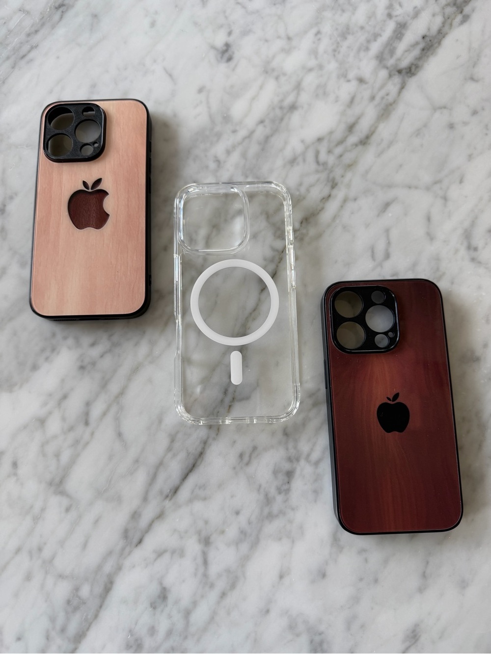 Refined Wood + Clear Case Trio — iPhone 15 Pro (3‑Pack)